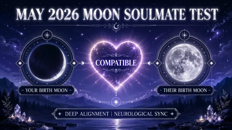 May 2026 moon phase soulmate test compatibility infographic.