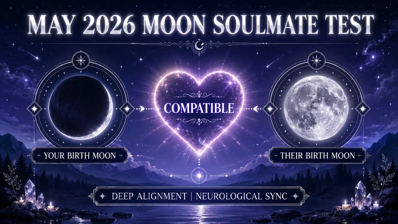 May 2026 moon phase soulmate test compatibility infographic.