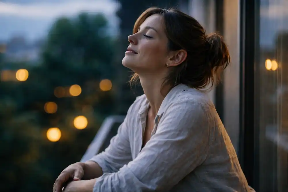 A woman experiencing emotional release and detachment after completing the 777 manifestation method.