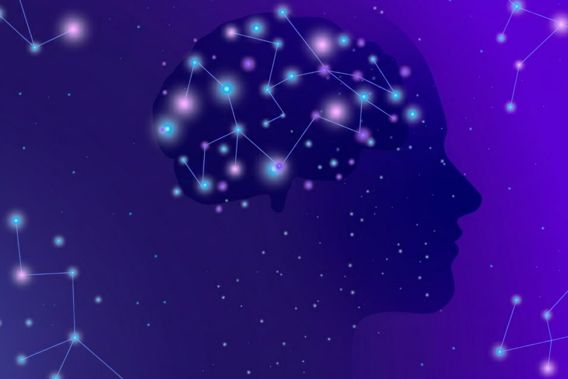 Human brain silhouette filled with stars showing the Neural-Quantum Link in Quantum Jumping Scripting.