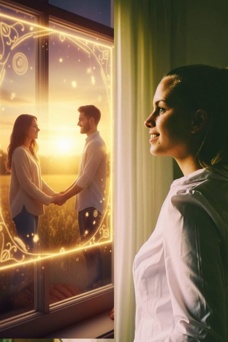 A woman practicing quantum jumping for love to shift into a soulmate reality in 2026.