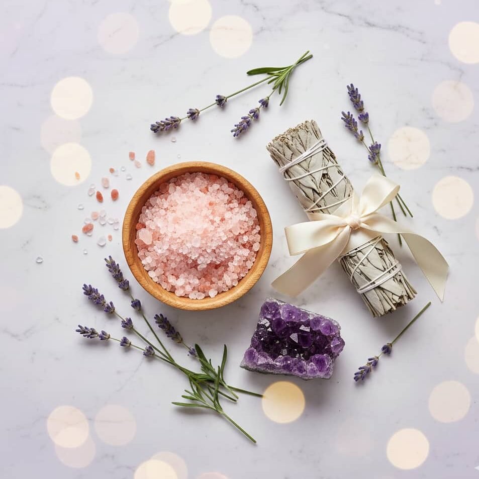 Himalayan salt and sage bundle for deep spiritual cleansing for manifestation and energy detox.