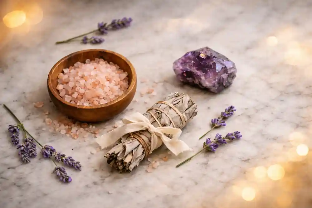 Himalayan salt and sage bundle for deep spiritual cleansing for manifestation and energy detox.