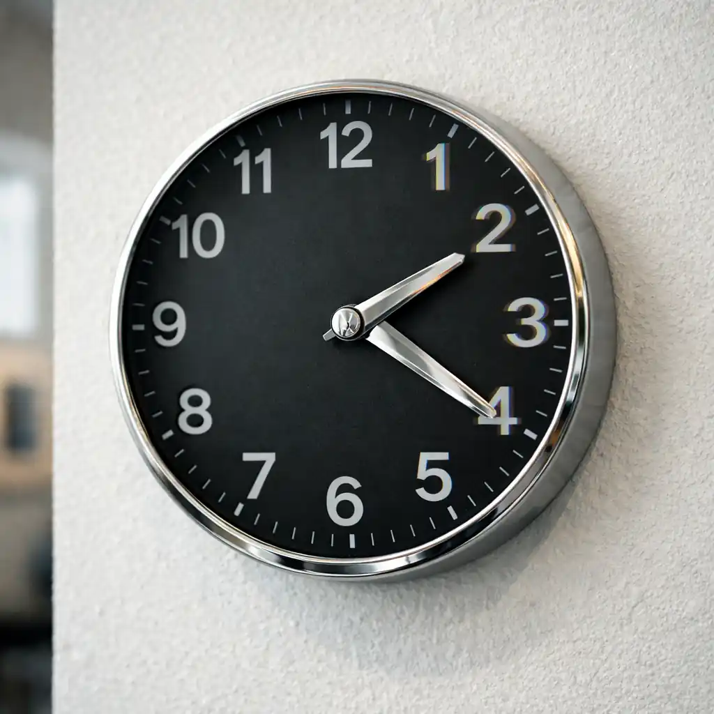 A wall clock glitching at 2:22 representing the deconstruction of old reality.