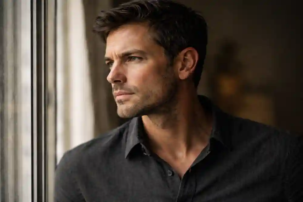 A serious man representing the Commander stage, unaffected by a basic Moon Phase Soulmate Test for Women match.