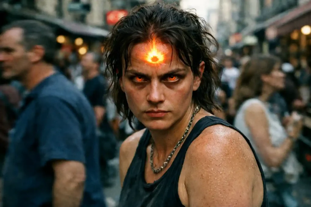 A person experiencing a "Soul-Shiver" while looking at a digital clock showing 7:47 during the Neptune in Aries 2026 transit.