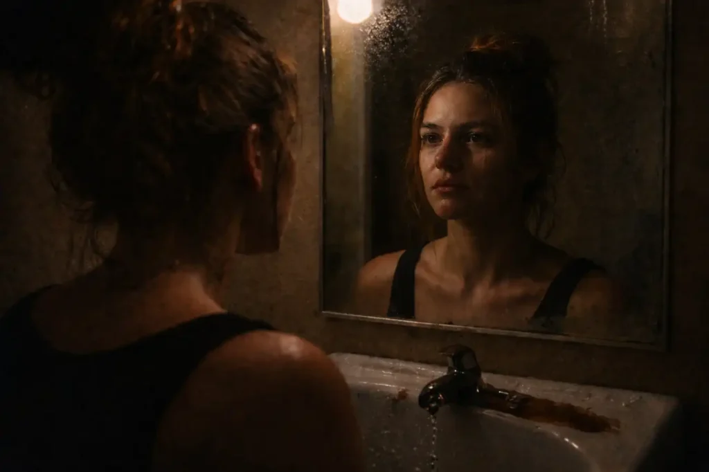 An emotional image of shadow work for women focusing on the mirror law and inner masculine.