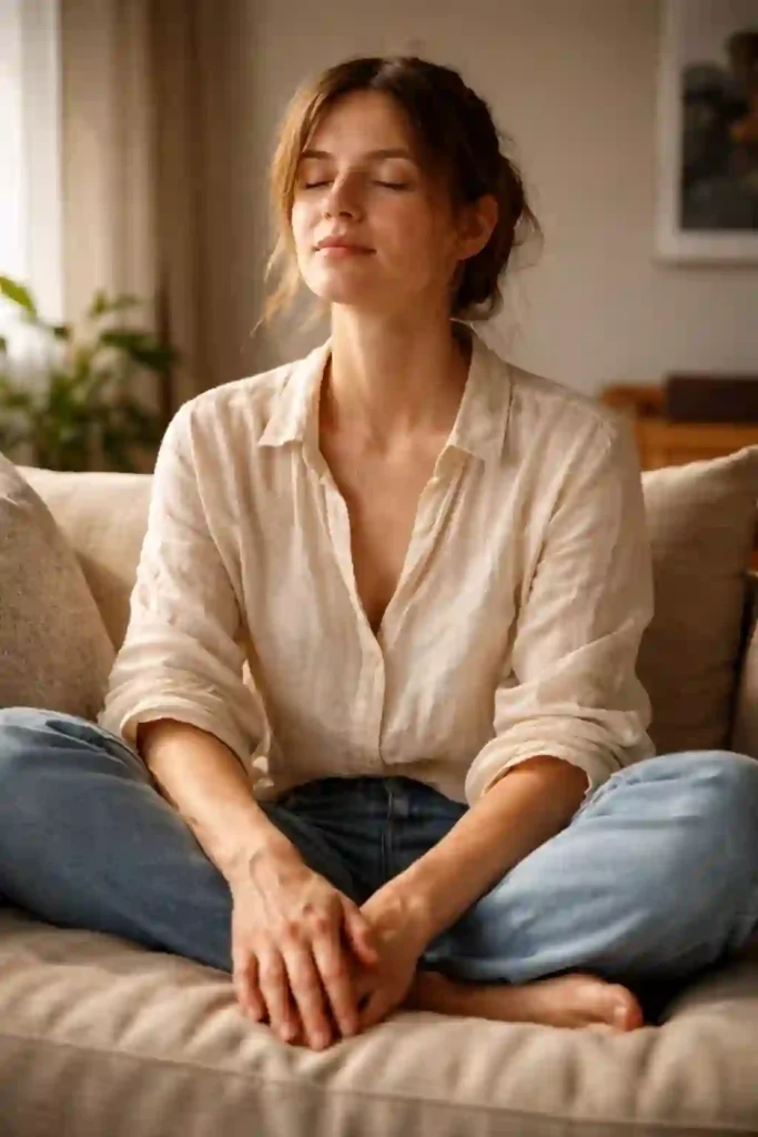 A person practicing emotional awareness as part of the 777 manifestation method for relationships.