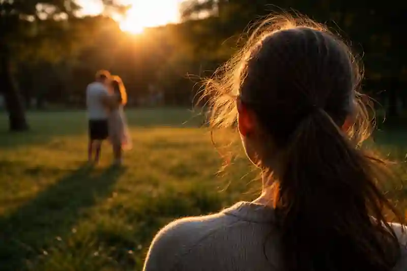Unfiltered shot of a woman looking at a blurred distance, showing 777 manifestation method for love and overcoming relationship anxiety.