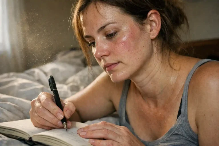 A raw, unfiltered photograph showing a woman's hands performing a 777 manifestation ritual for love in her journal during the early morning theta state, representing real 777 manifestation success stories.