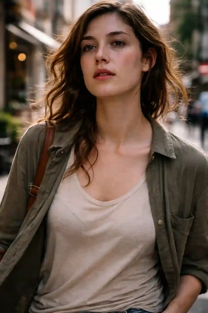 A raw outdoor shot of a woman taking Inspired Action in a suburban USA neighborhood to align with her 777 Method and Love Manifestation Challenge.