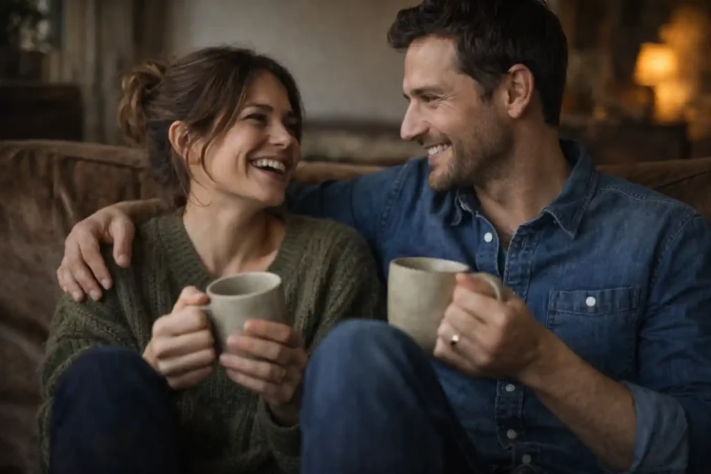 A couple experiencing gentle emotional safety and connection, a result of alignment.