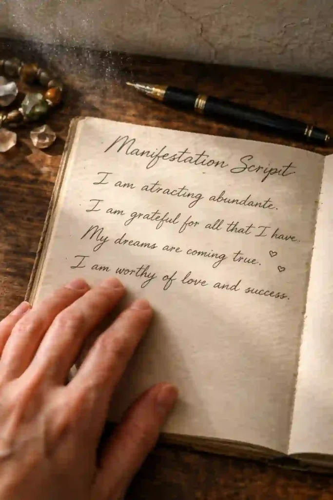 Macro shot of a handwritten 777 manifestation for crush script on textured paper with ink bleeds and dry cuticles.