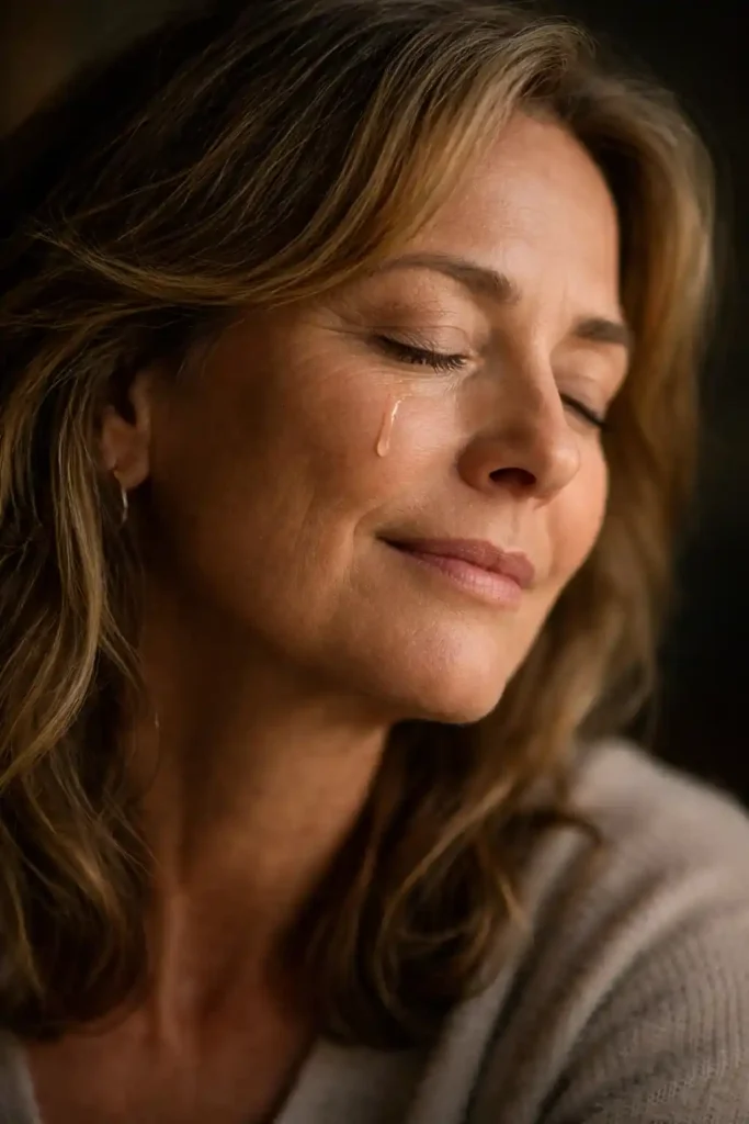 A woman experiencing a breakthrough in emotional healing while using powerful love affirmations for 777 method.
