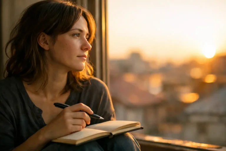 A candid, professional photograph of a thoughtful woman showing subtle emotional calm, serving as a powerful and essential signs your 777 manifestation is working.