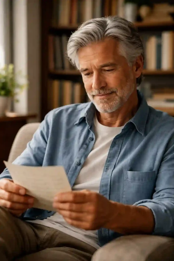 A mature man achieving emotional alignment through powerful love affirmations for 777 method.