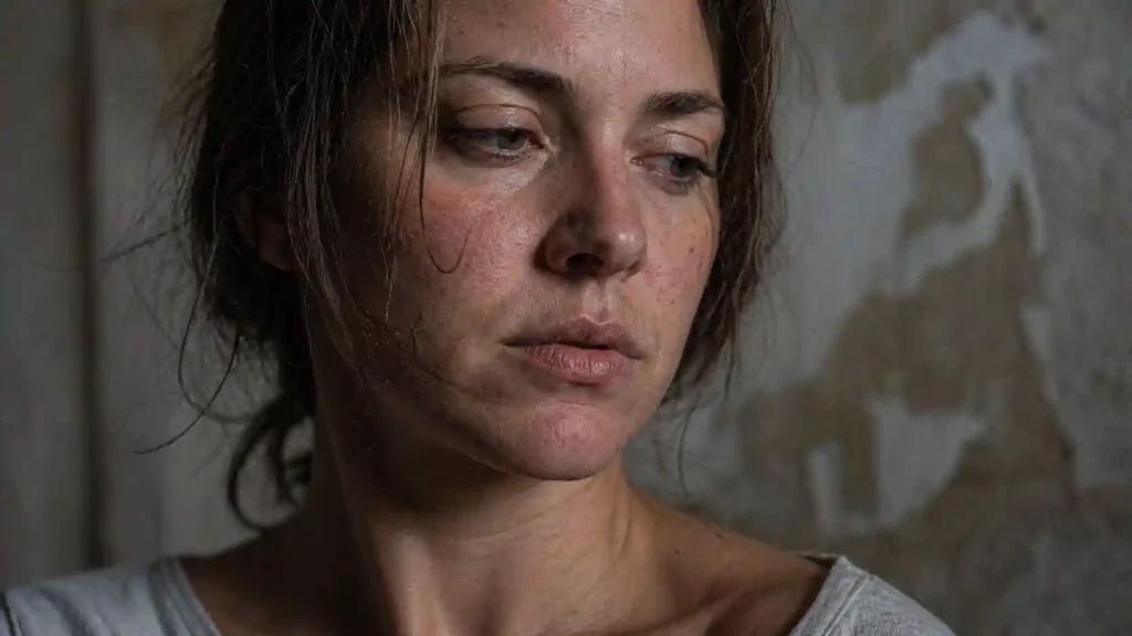 Unfiltered close-up of a woman's face with visible pores and neck lines, reflecting on the Flower Moon May 2026 spiritual meaning and hormonal detox.