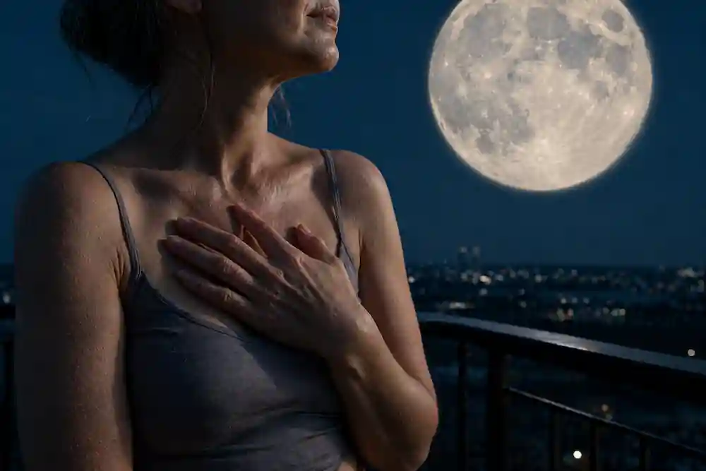 A raw photograph of a woman anchoring her wealth identity under the Scorpio Full Moon frequency.