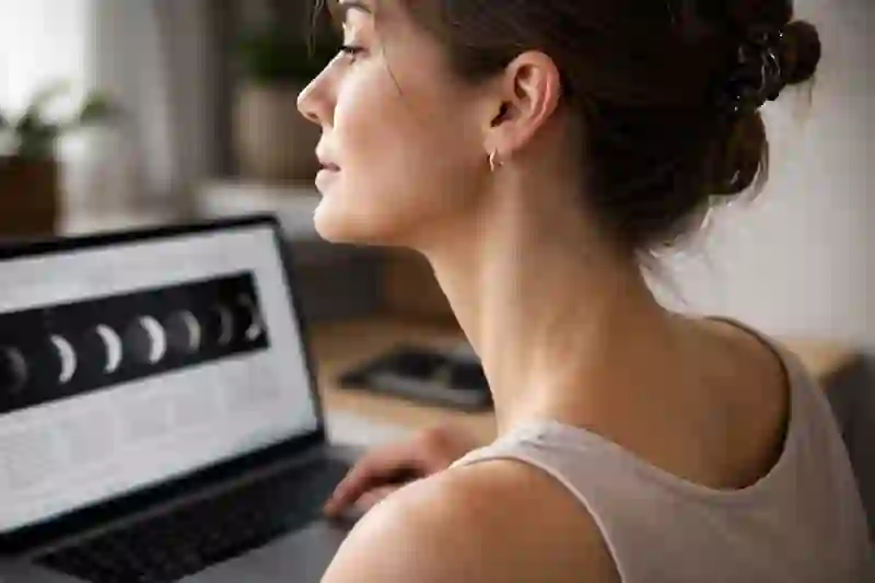 A professional woman in harsh side-lighting, focusing on moon phase on my birthday wealth and investment strategy.