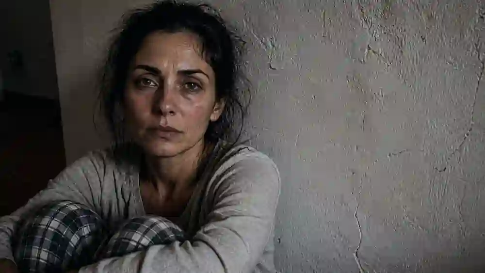 A high-texture, gritty photograph of a person looking exhausted and overwhelmed, illustrating a 555 method frequency mismatch and energetic blockage.